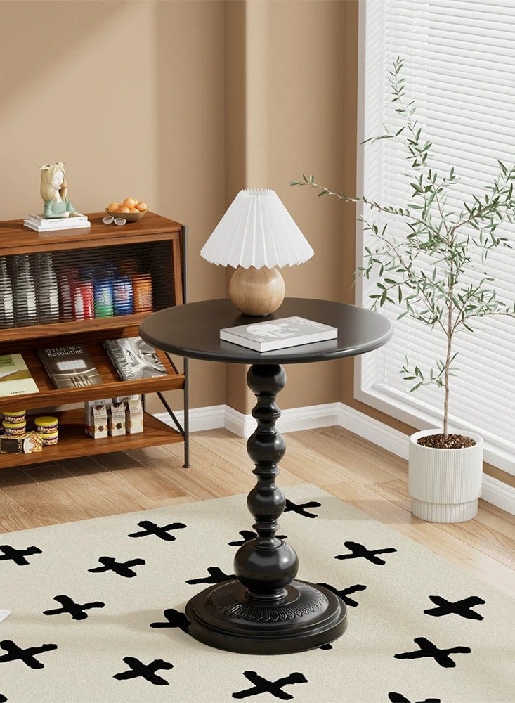KIIUMI Metal Round Side Table, Vintage Sofa Coffee Table, Vintage Service table, Accent Pedestal Table for Living Room  Office (Black) - Image 4