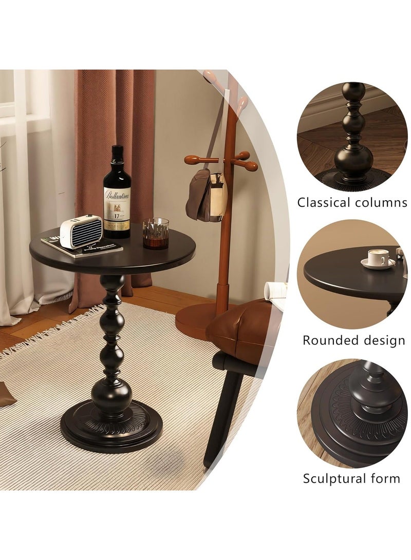 KIIUMI Metal Round Side Table, Vintage Sofa Coffee Table, Vintage Service table, Accent Pedestal Table for Living Room  Office (Black) - Image 3