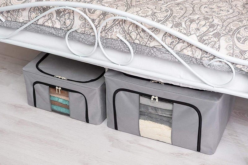 BRUSHFINCH Clothes Storage Bag Steel frame Double Opening Zipped with Window FoldingUnder Bed Closet Storage Bag Wardrobe Storage Organizer for ClothesBedBlanketsBeddingPillow Multi 66 Liter - Image 3