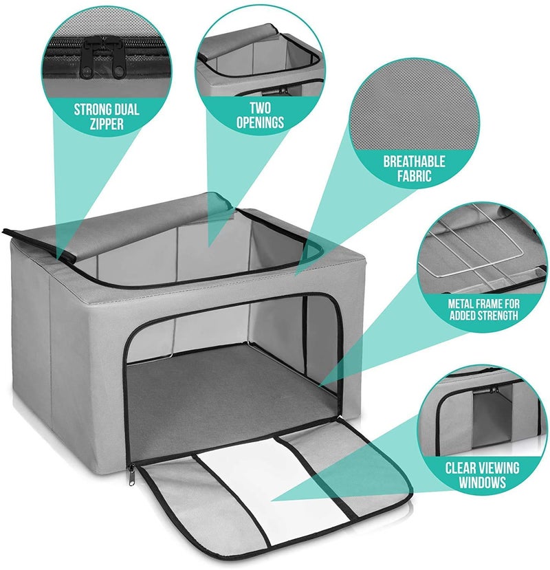 BRUSHFINCH Clothes Storage Bag Steel frame Double Opening Zipped with Window FoldingUnder Bed Closet Storage Bag Wardrobe Storage Organizer for ClothesBedBlanketsBeddingPillow Multi 66 Liter - Image 5