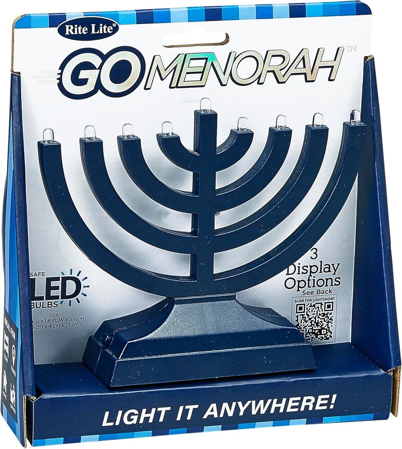 Rite Lite Go Menorah Mini Metallic Electric Menorah - LED Battery/USB Powered Chanukah Menorah Jewish Holiday - Office Car Home Decorations Judaica Hanukkah Gifts, Push Button Multi Light - Blue - Image 3