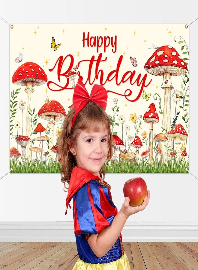 Mocsicka Mushroom Birthday Banner Backdrop Red Mushroom Birthday Party Banner Mushroom Birthday Party Decorations for Kids Birthday Party Supplies (Red, 70.8x43.3 inch) - Image 5