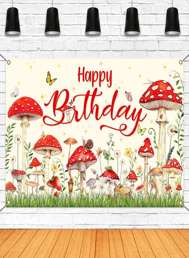Mocsicka Mushroom Birthday Banner Backdrop Red Mushroom Birthday Party Banner Mushroom Birthday Party Decorations for Kids Birthday Party Supplies (Red, 70.8x43.3 inch) - Image 2