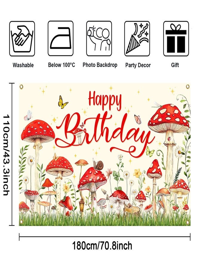 Mocsicka Mushroom Birthday Banner Backdrop Red Mushroom Birthday Party Banner Mushroom Birthday Party Decorations for Kids Birthday Party Supplies (Red, 70.8x43.3 inch) - Image 3