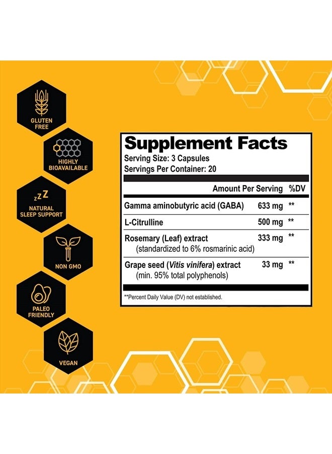 Natural Stacks GABA Supplement w/L-Citrulline & Grape Seed Extract - 20 Servings 2 Packs (60 ct.) Each - Deep Relaxation and Calm - Night Time Aid - (Gamma-Aminobutyric Acid) - Image 4