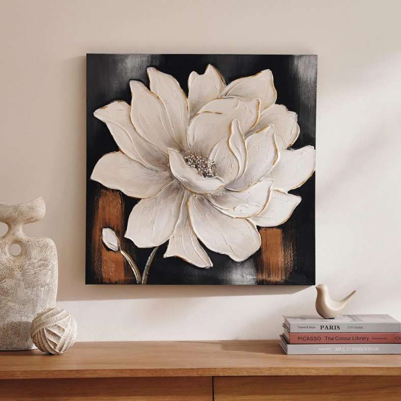 Pan Home Blomen Hand Painted Canvas Wall Art 60x3x60cm- White - 191FMB9900427 - Image 1