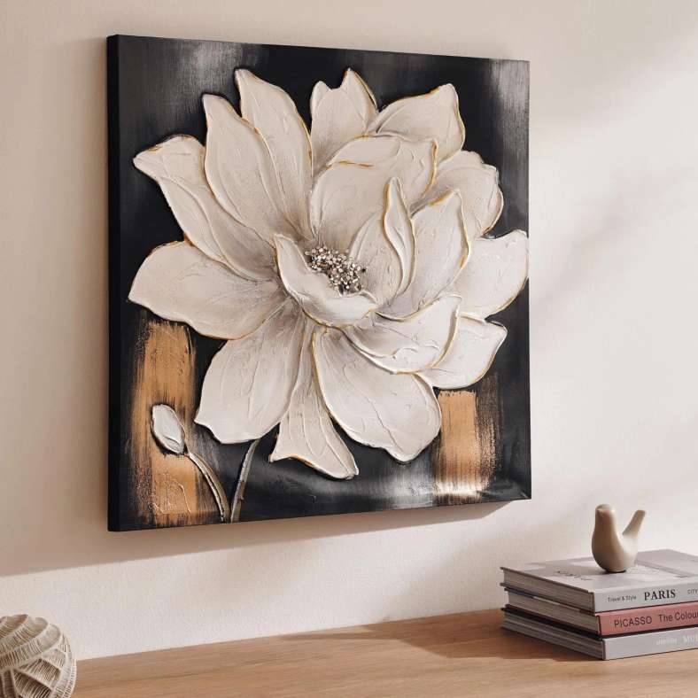 Pan Home Blomen Hand Painted Canvas Wall Art 60x3x60cm- White - 191FMB9900427 - Image 2