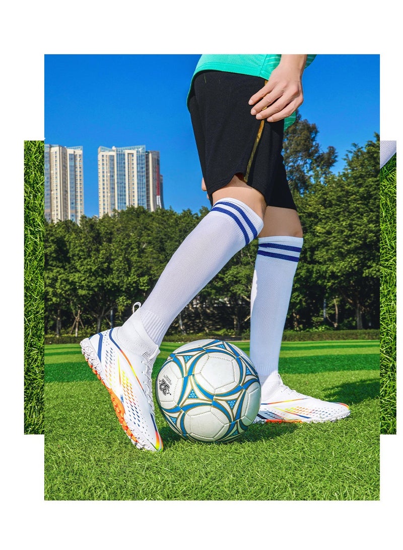xozgdovg Short spike sneakers TF training shoes Football shoes non-slip (short spike bright white) 41 size - Image 2