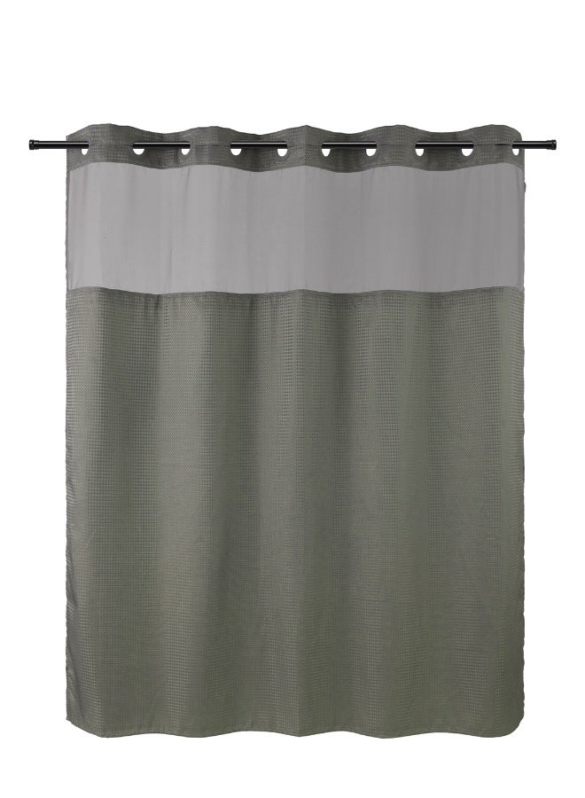 Noon East No Hook Shower Curtain with Snap in Liner Replacement - Waterproof Fabric - Waffle Pattern, 180x188cm Size - Grey - Image 2