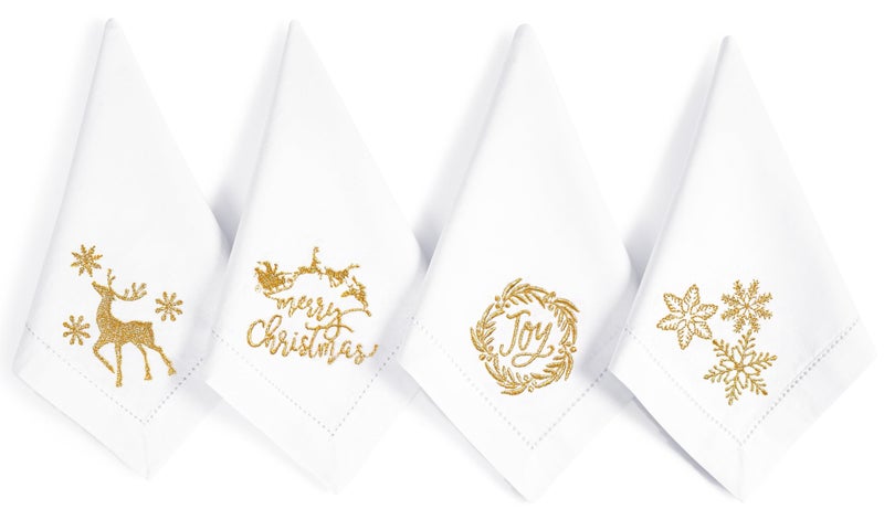 Bedding Craft Cotton Cloth Dinner Napkins Set of 12 18x18 White with Gold Embroidery Reusable Machine Washable Fabric Napkins for Weddings Parties Everyday Dining - Image 2