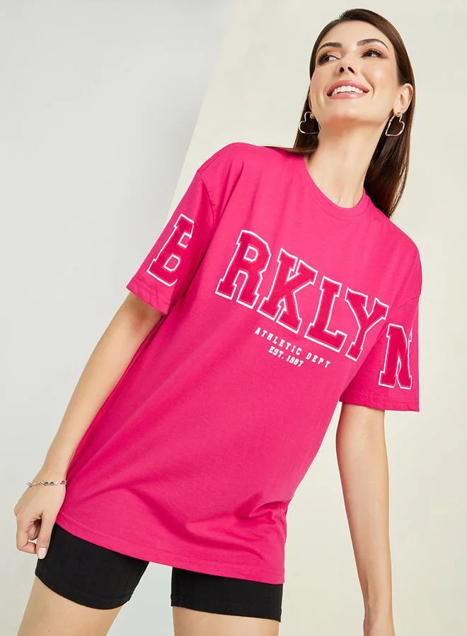Styli Oversized Brooklyn Print Longline T-Shirt