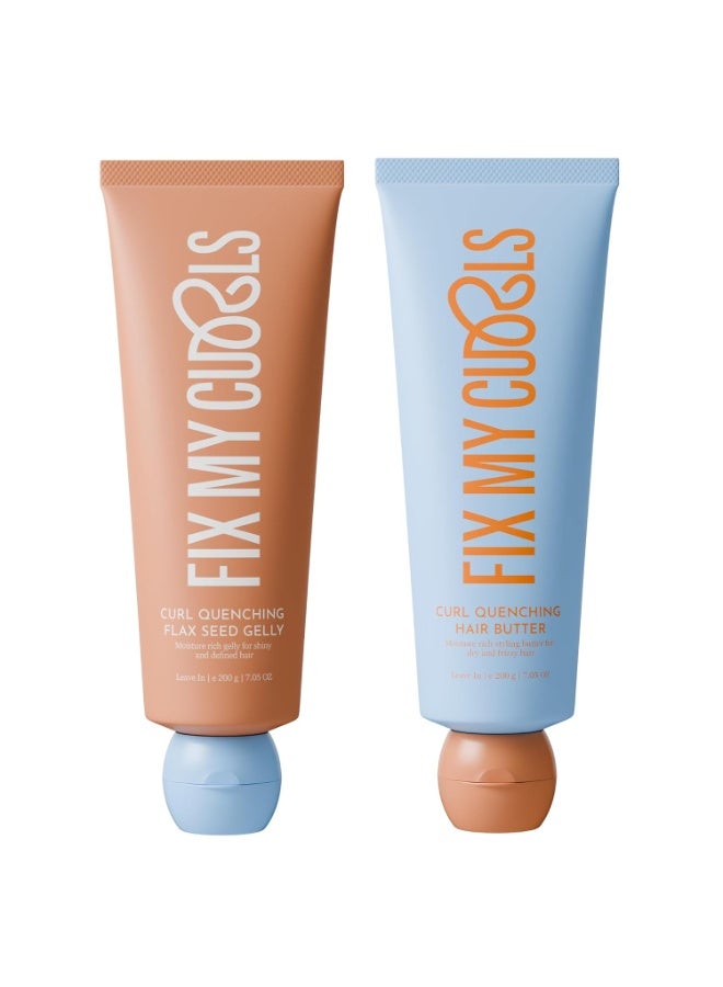 فيكس ماي كيرلز مجموعة Fix My Curls لترطيب وتصفيف الشعر المجعد، جل بذور الكتان المرطب للشعر المجعد وزبدة الشعر المرطبة للشعر المجعد، 200 غرام لكل منهما - Image 1