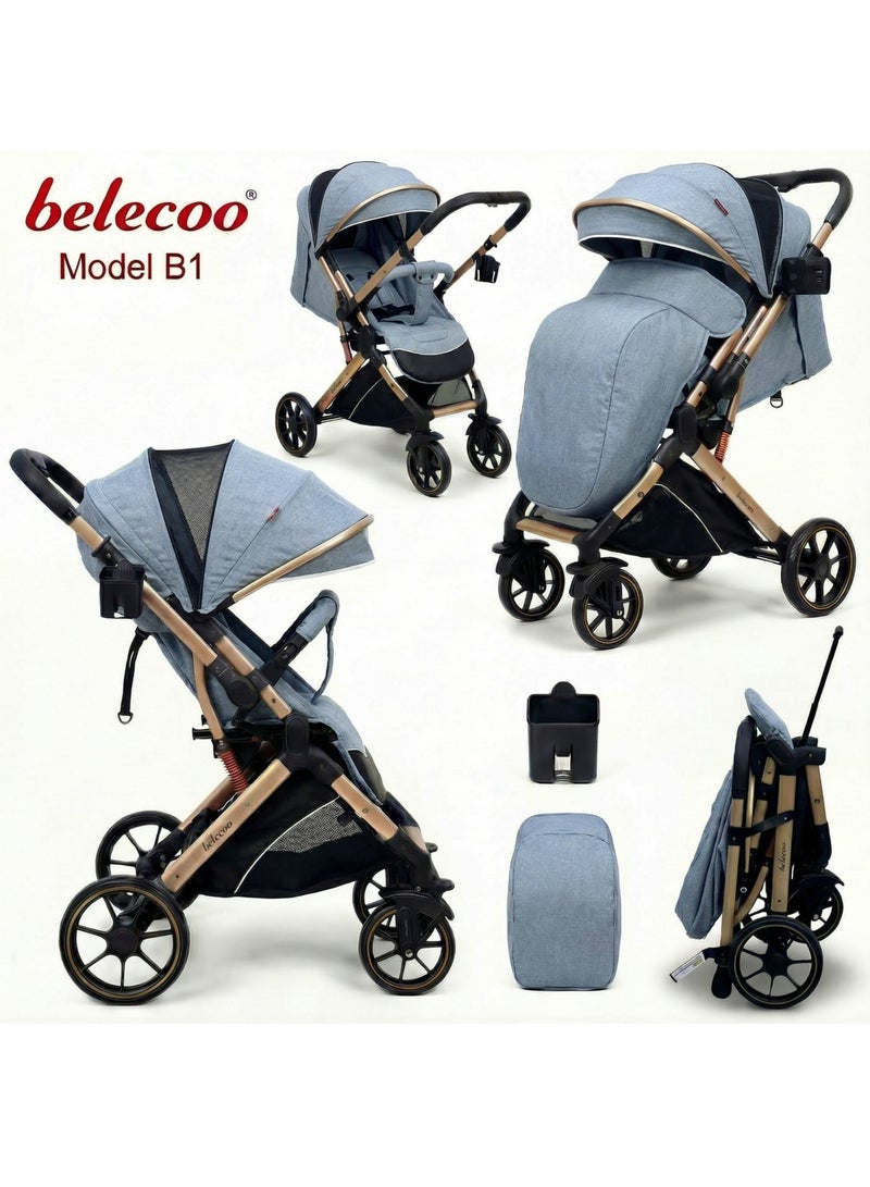 belecoo Luxury All-Terrain Travel System Stroller – Compact Fold, Adjustable Recline, and Superior Shock Absorption, Code (B1) - Image 1
