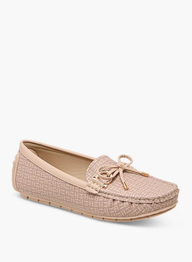 Flora Bella By Shoexpress Monogram Print Loafers with Bow Accent - Image 1
