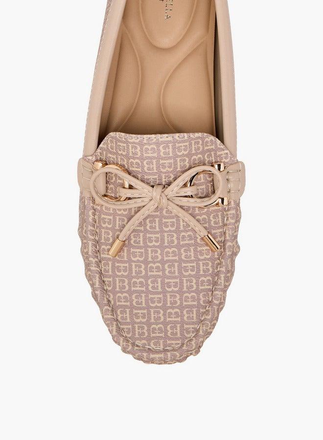 Flora Bella By Shoexpress Monogram Print Loafers with Bow Accent - Image 4