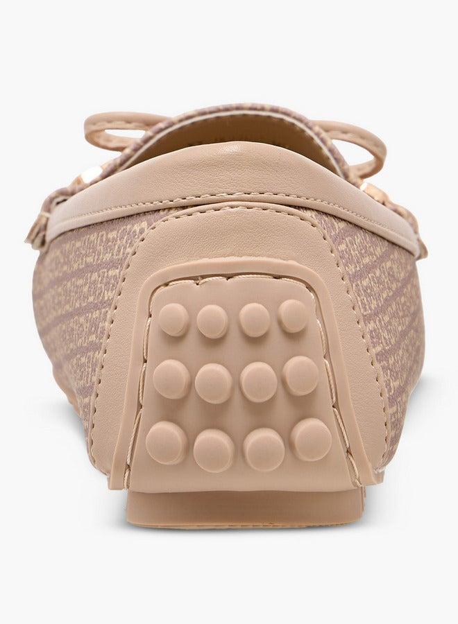 Flora Bella By Shoexpress Monogram Print Loafers with Bow Accent - Image 5