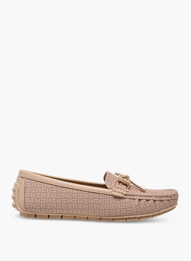 Flora Bella By Shoexpress Monogram Print Loafers with Bow Accent