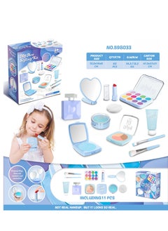 Angmei Kids Makeup Kit for Girls Blue Makeup Set, Real Washable Make up Kit for Little Girl Princess Toddler Makeup for Kid Birthday Gifts Toys for Girls  - Image 1