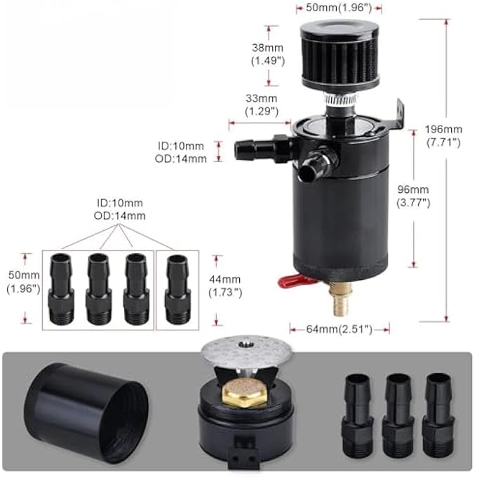 rayihni 150Ml Baffled Engine Oil Catch Can Reservoir Tank 3 PortOil Catch Can Kit With 1 Oulet  2 Intlet Compact Baffled Engine Oil Reservoir Tank With Breather Filter  Drain Valve - Image 2