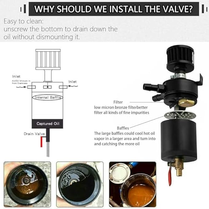 rayihni 150Ml Baffled Engine Oil Catch Can Reservoir Tank 3 PortOil Catch Can Kit With 1 Oulet  2 Intlet Compact Baffled Engine Oil Reservoir Tank With Breather Filter  Drain Valve - Image 5