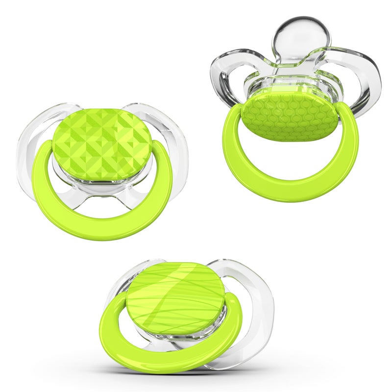 Smilo Baby Pacifier with Orthodontic Design for Healthy Dental Development - Stage 2 for Babies 3-9 Months - Pack of 3X 100% Silicone Pacifiers BPA Free - Green - Image 1