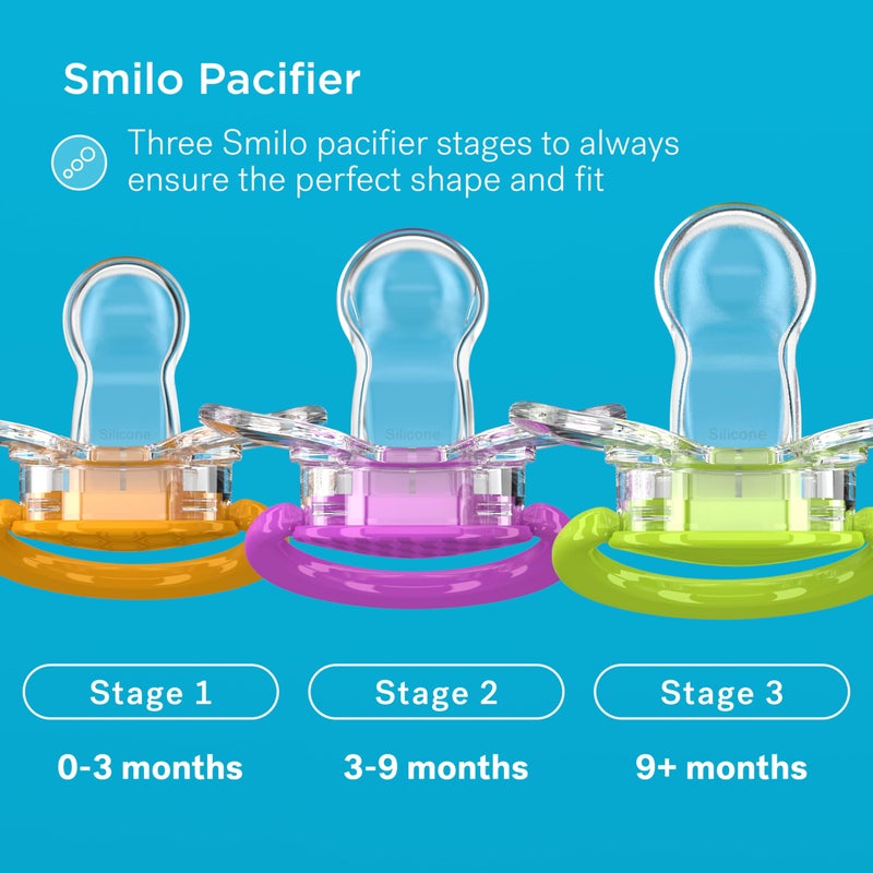 Smilo Baby Pacifier with Orthodontic Design for Healthy Dental Development - Stage 2 for Babies 3-9 Months - Pack of 3X 100% Silicone Pacifiers BPA Free - Green - Image 4