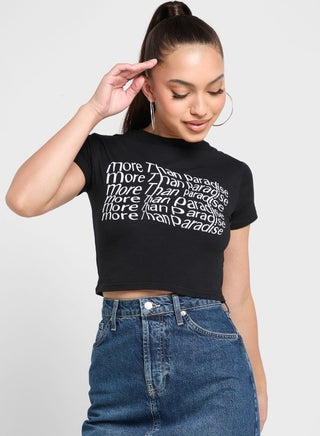 Slogan Detail Cropped T-Shirt