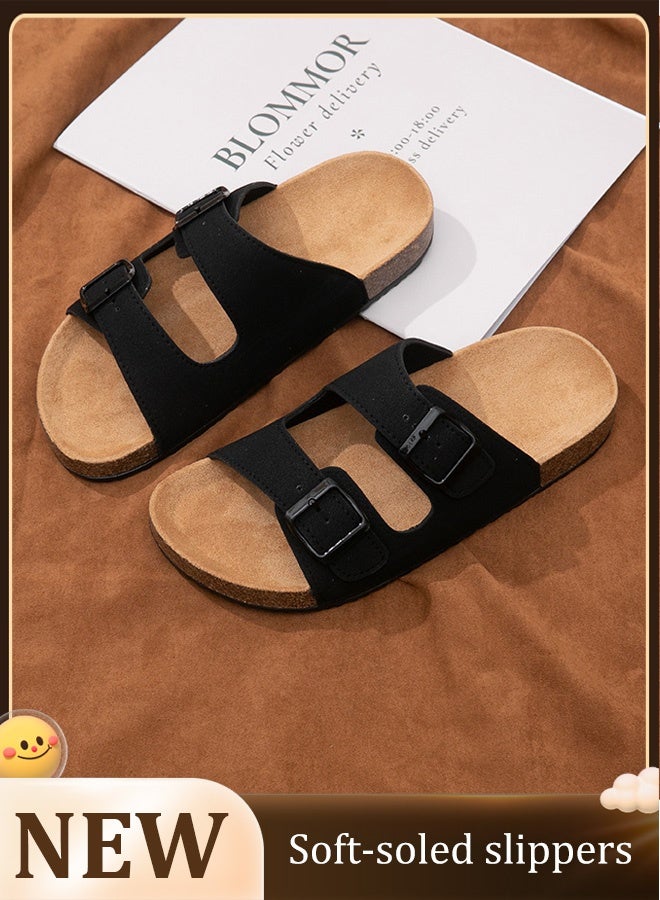 Fashionable And Versatile Open-Toe Slippers For Men Daily Commuting Beach Casual  Adjustable Slippers(black) - Image 1