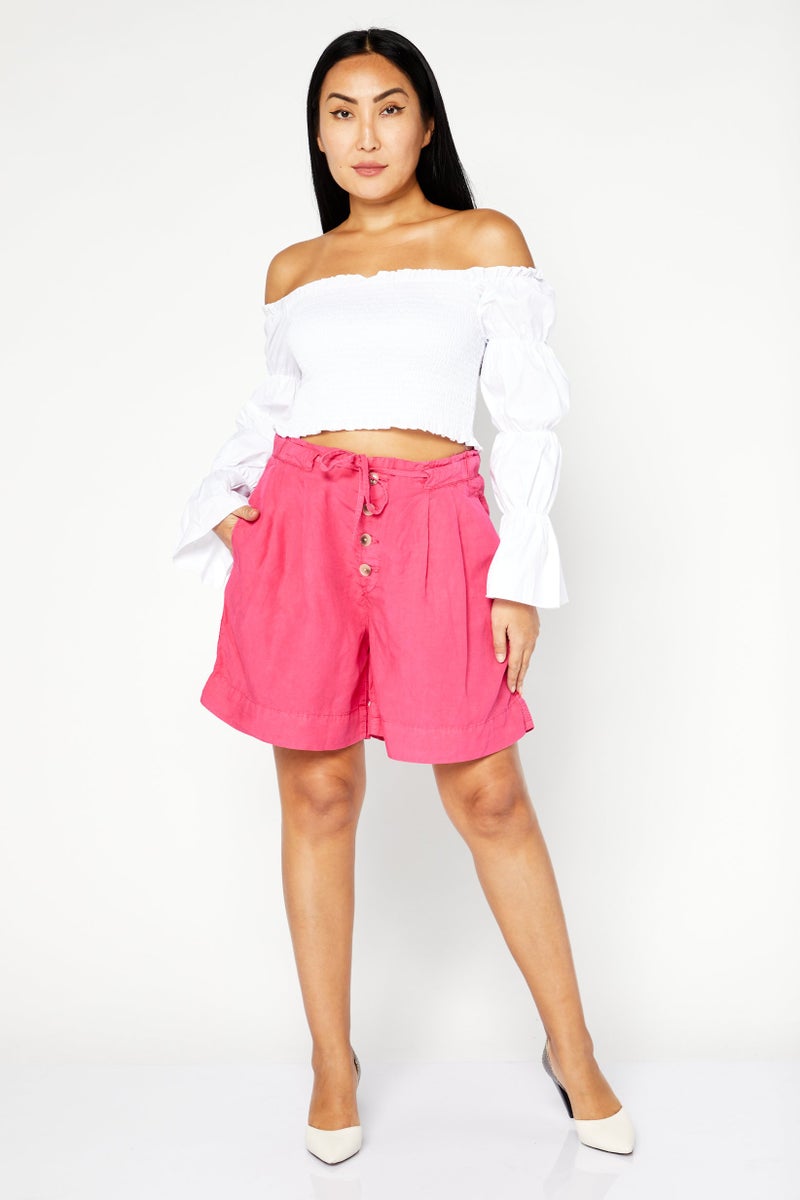 ESPRIT Women High Rise Solid Basic Shorts, Fuchsia - Image 3