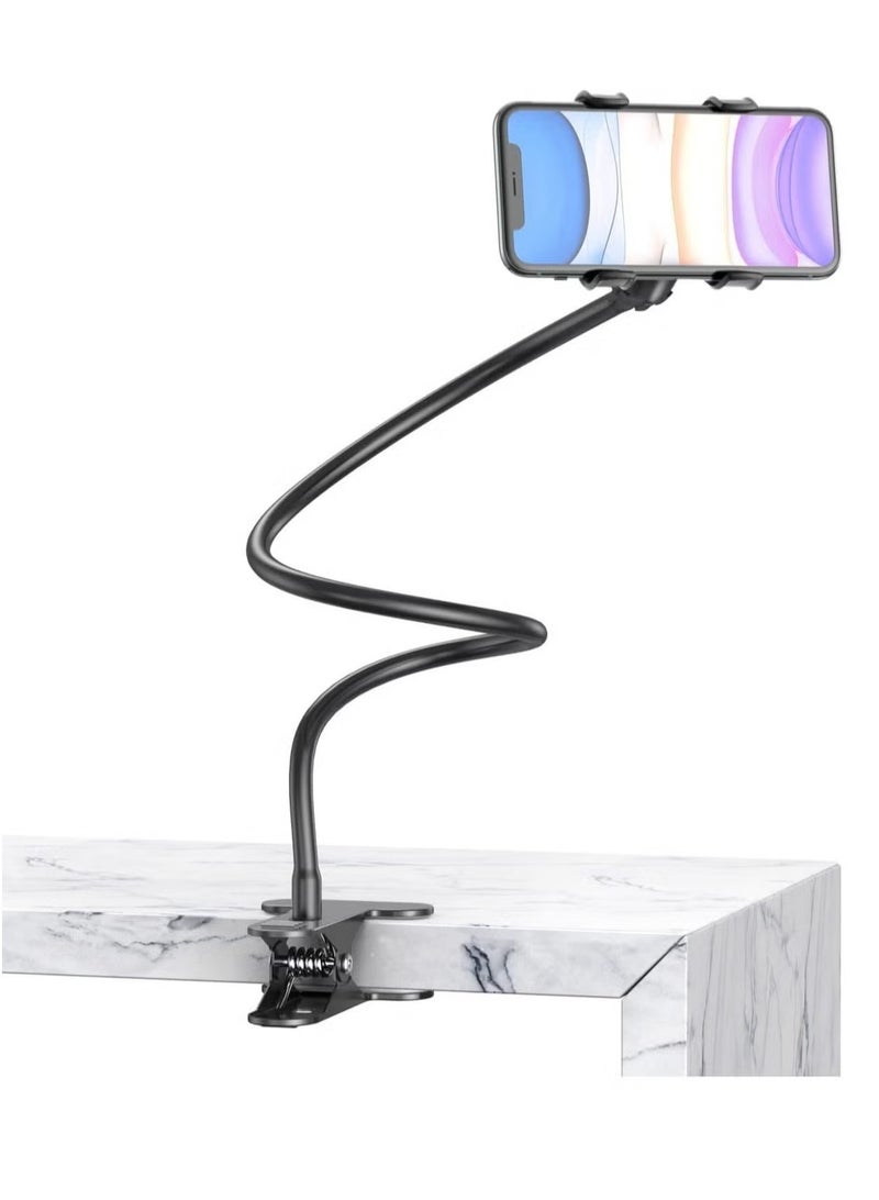 BGM Flexible Solid Grip Phone Holder with Adjustable Universal Gooseneck Smartphone Stand,Used for Bed Kitchen, Black - Image 1