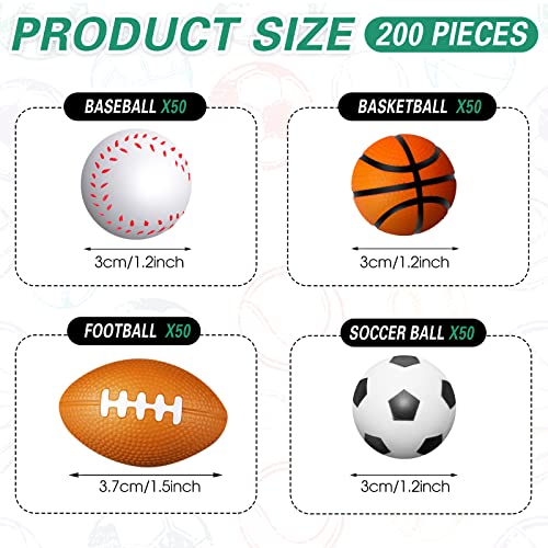 Jerify 200 Pieces Mini Foam Sports Party Favors Mini Baseball Football Basketball Soccer Stress Ball Bulk Sports Prizes for Themed Birthday Gifts Party Supplies Decorations - Image 5