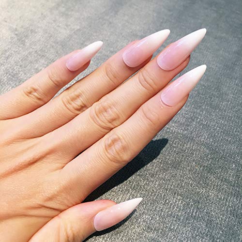 Artquee 24pcs French Nude Pink Ombre Stiletto Long Glossy Fake Nails Press on Nail False Tips Manicure for Women - Image 3