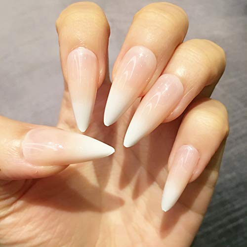 Artquee 24pcs French Nude Pink Ombre Stiletto Long Glossy Fake Nails Press on Nail False Tips Manicure for Women - Image 2