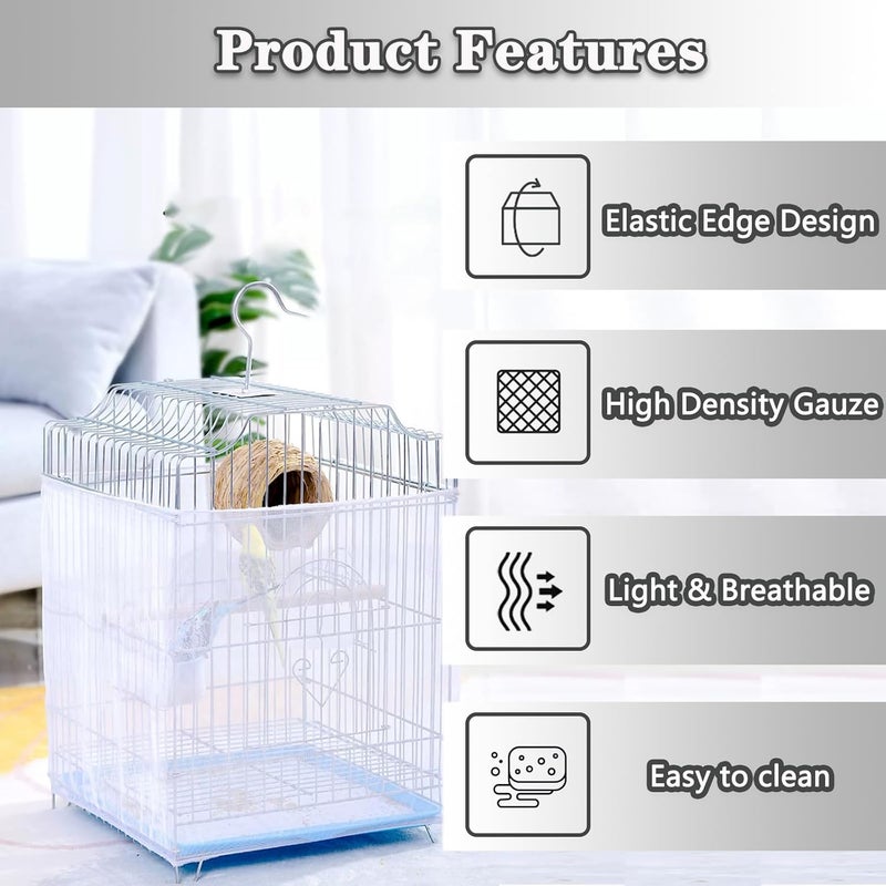 PUSNMI Bird Cage Seed Catcher, Bird Cage Net Cover Adjustable Bird Cage Netting Seed Catcher for Bird Cages Seed Catcher Guard Net Cover Bird Cage Skirt for Parrot Parakeet Macaw Round Square Cages - White - Image 4
