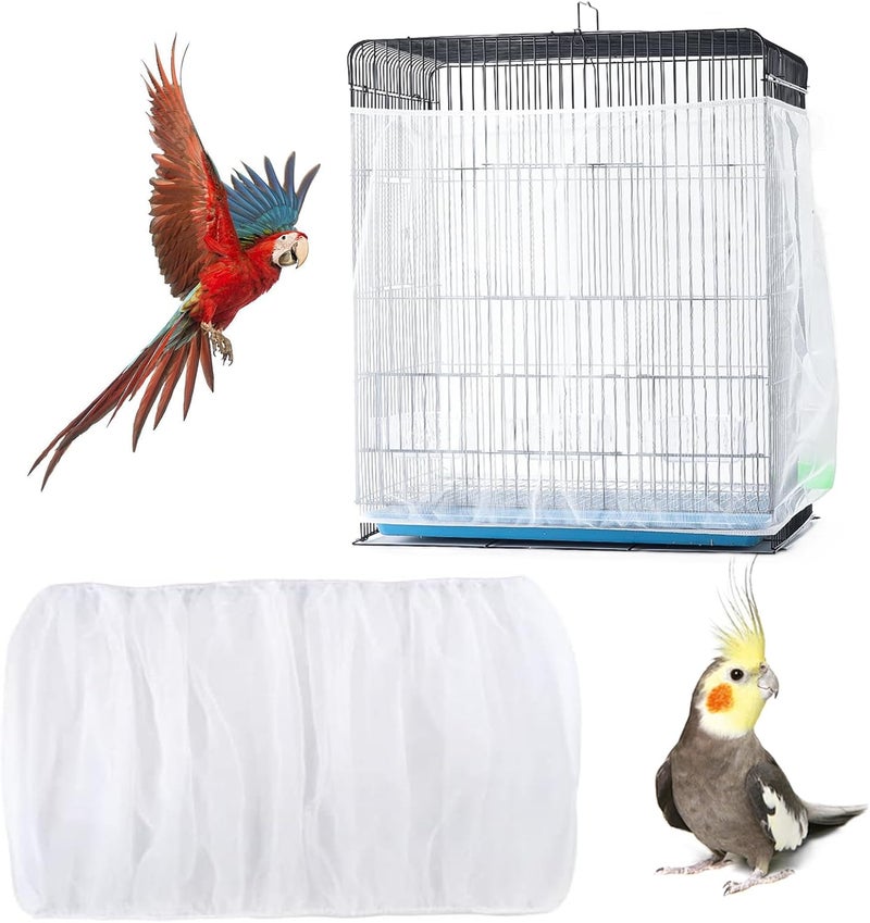 PUSNMI Bird Cage Seed Catcher, Bird Cage Net Cover Adjustable Bird Cage Netting Seed Catcher for Bird Cages Seed Catcher Guard Net Cover Bird Cage Skirt for Parrot Parakeet Macaw Round Square Cages - White - Image 1