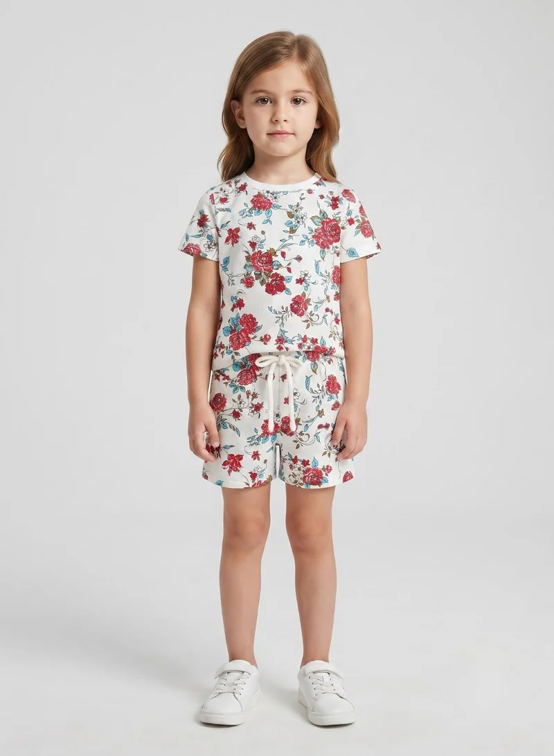 بيبي كلو Girls White Red Floral Print Co-ord Set