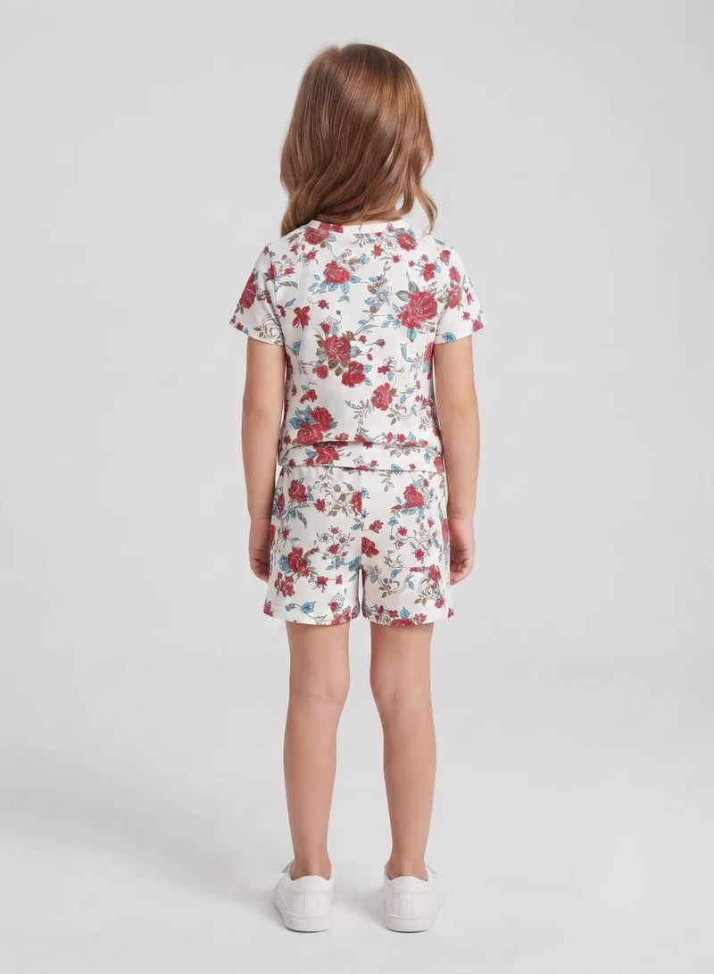 بيبي كلو Girls White Red Floral Print Co-ord Set