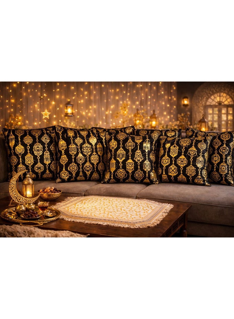Ramadan Velvet Cushion Set Printed Design – 2 Decorative Pillow Covers in Black & Gold, Elegant Ramadan Décor for Living Room, 40×40 cm - Image 3