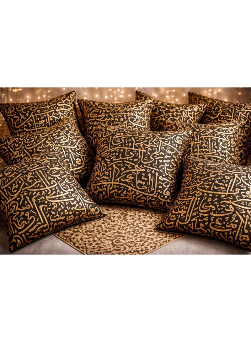 Ramadan Velvet Cushion Set Printed Design – 2 Decorative Pillow Covers in Black & Gold, Elegant Ramadan Décor for Living Room, 40×40 cm - Image 4