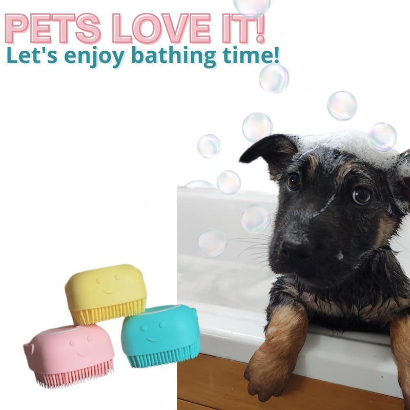 DOCROK Pet Bath Brush with Shampoo Dispenser - Soft Silicone - For Dog, Cat, Puppy - Dog scrubbers, Pet Soap Brush, Stuff for Dog & Cat, Puppy Shampoo Brush (1 Pcs) - Image 3