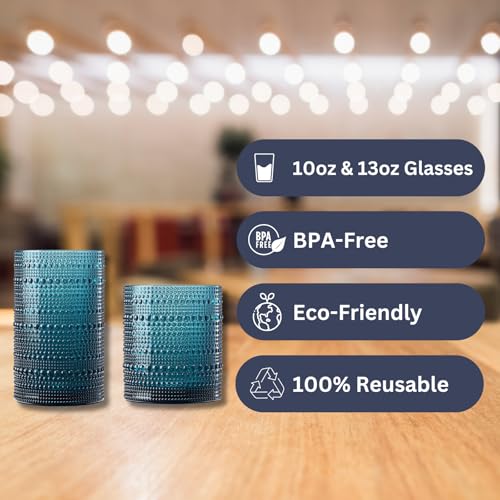 Khen Plastic Hobnail Drinking Glasses Set of 12 Neutral Tones Cups 6x 10oz Lowball & 6x 1oz Highball Acrylic Beaded Design, BPA-Free, Dishwasher Safe Indoor/Outdoor Drinkware Water, Juice, Cocktails - Image 3