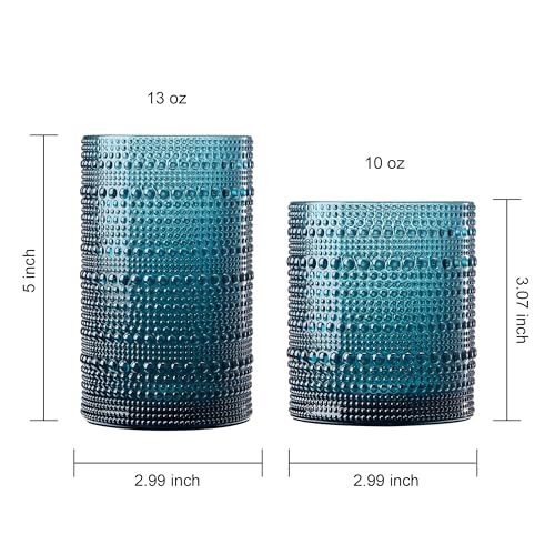 Khen Plastic Hobnail Drinking Glasses Set of 12 Neutral Tones Cups 6x 10oz Lowball & 6x 1oz Highball Acrylic Beaded Design, BPA-Free, Dishwasher Safe Indoor/Outdoor Drinkware Water, Juice, Cocktails - Image 4