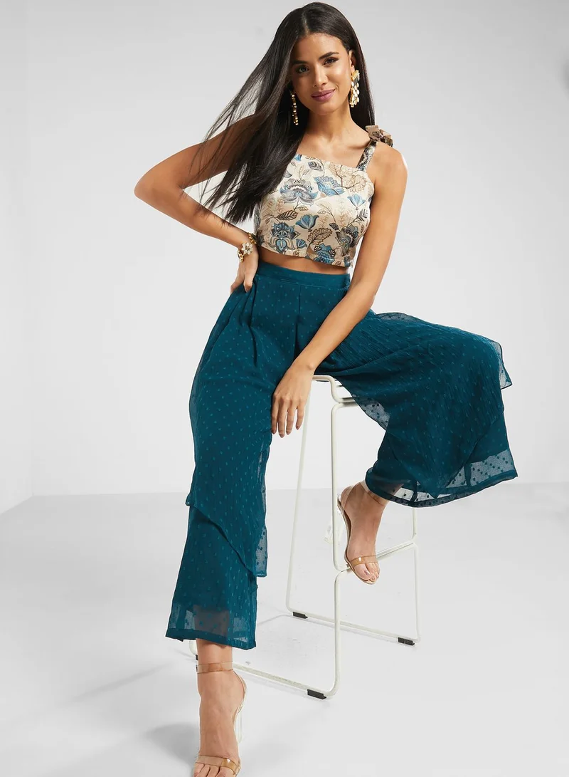 INDDUS Strappy Floral Print Crop Top & Pants Set
