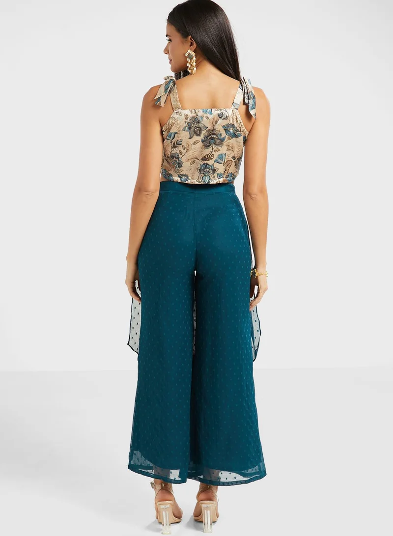 INDDUS Strappy Floral Print Crop Top & Pants Set