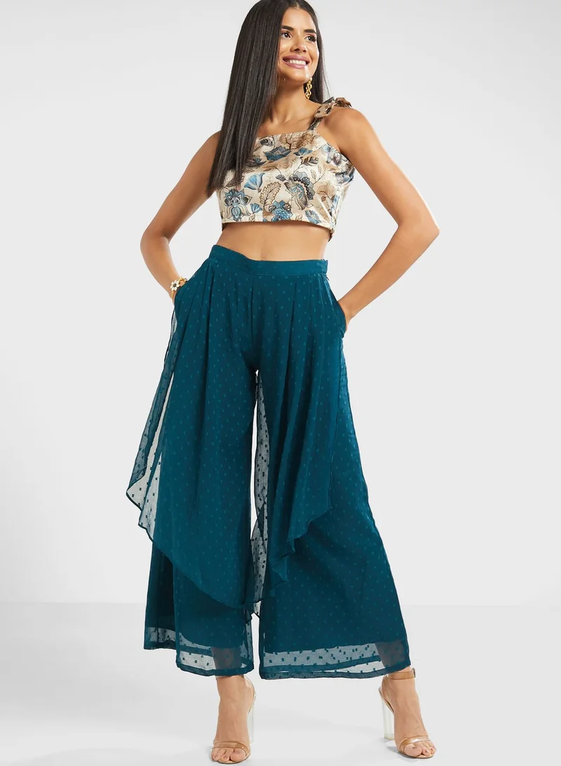 INDDUS Strappy Floral Print Crop Top & Pants Set
