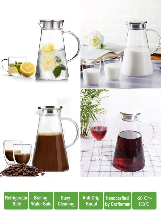 Seafront Arvekha 1.8 Liter Glass jug with lid Water jug hot Cold Water, Wine, Coffee, Milk and Juice Beverage Carafe (1 PC) - Image 3
