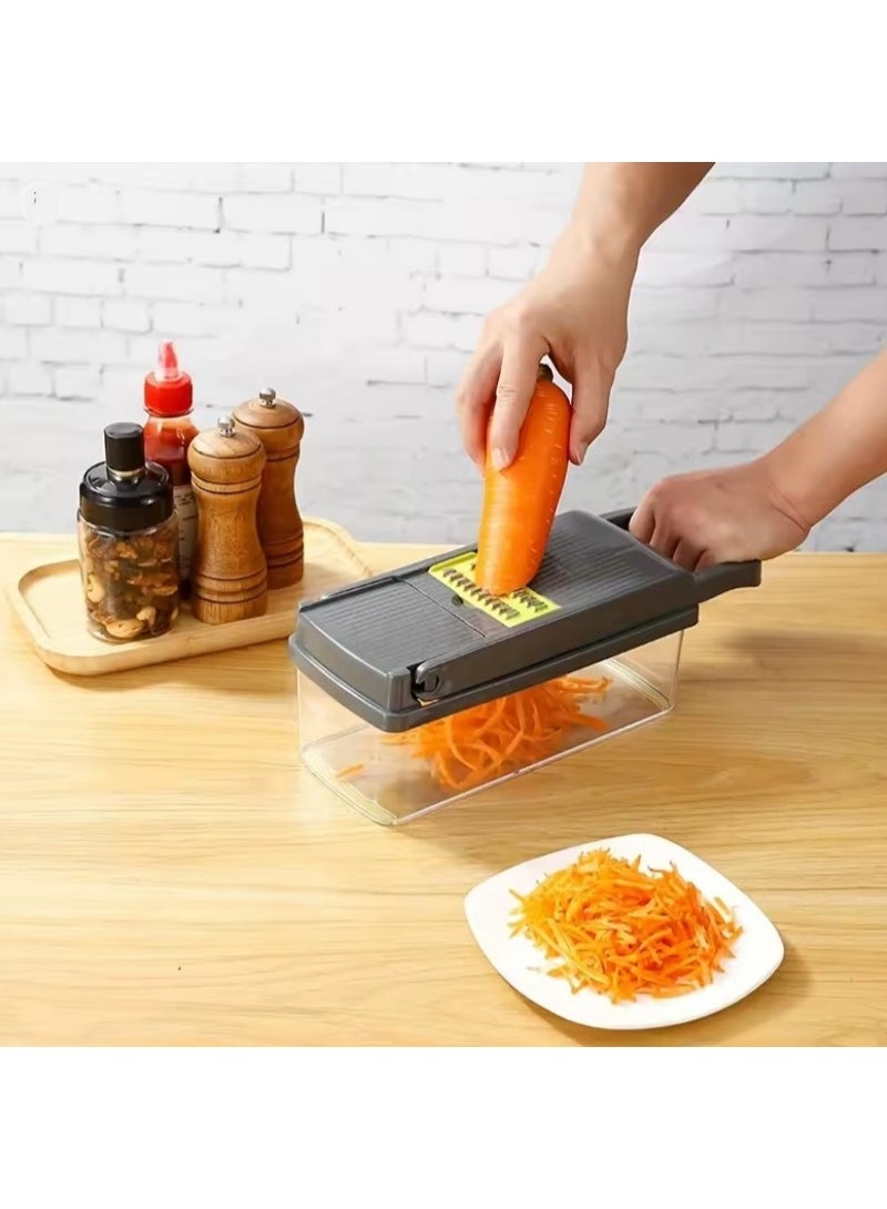 مبشرة خضراوات وبصل احترافية متعددة الوظائف 14 في 1 - تتضمن 8 شفرات من الفولاذ المقاوم للصدأ لتقطيع الخضراوات والبصل والفواكه بسهولة، وتأتي مع حاوية تخزين وملحقات تنظيف - متعددة الألوان - Image 4