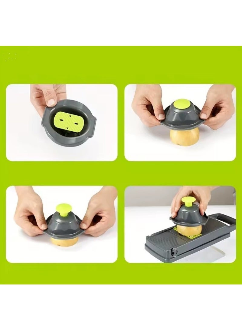 مبشرة خضراوات وبصل احترافية متعددة الوظائف 14 في 1 - تتضمن 8 شفرات من الفولاذ المقاوم للصدأ لتقطيع الخضراوات والبصل والفواكه بسهولة، وتأتي مع حاوية تخزين وملحقات تنظيف - متعددة الألوان - Image 3