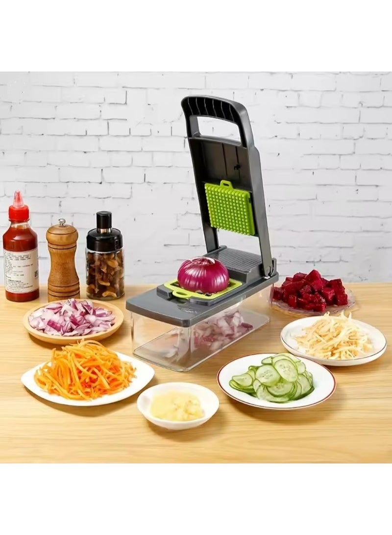 مبشرة خضراوات وبصل احترافية متعددة الوظائف 14 في 1 - تتضمن 8 شفرات من الفولاذ المقاوم للصدأ لتقطيع الخضراوات والبصل والفواكه بسهولة، وتأتي مع حاوية تخزين وملحقات تنظيف - متعددة الألوان - Image 2