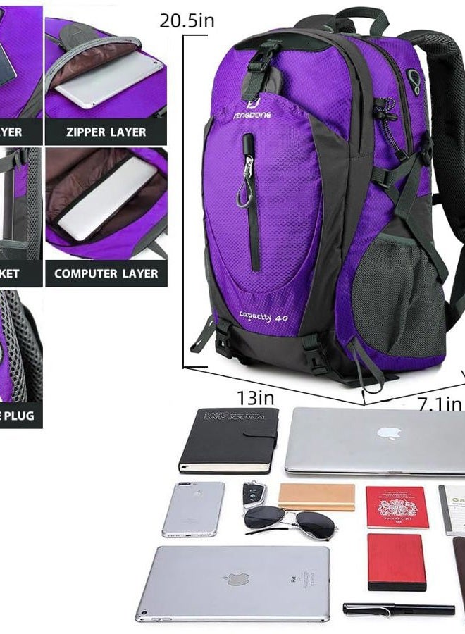 FENGDONG 40L Waterproof Lightweight Outdoor Daypack Hiking,Camping,Travel Backpack for Women Men Purple - Image 2